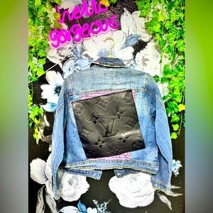 Custom made denim jacket with Louis Vuitton embellishments